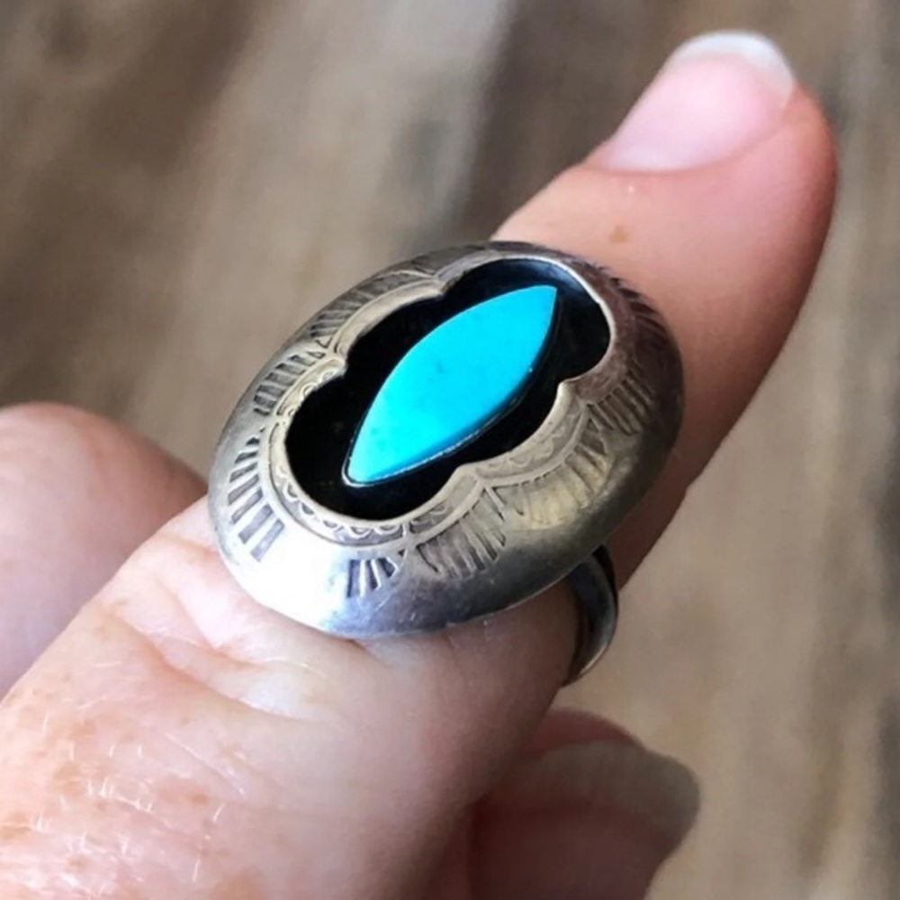 JH Navajo silver turquoise ring 6.5